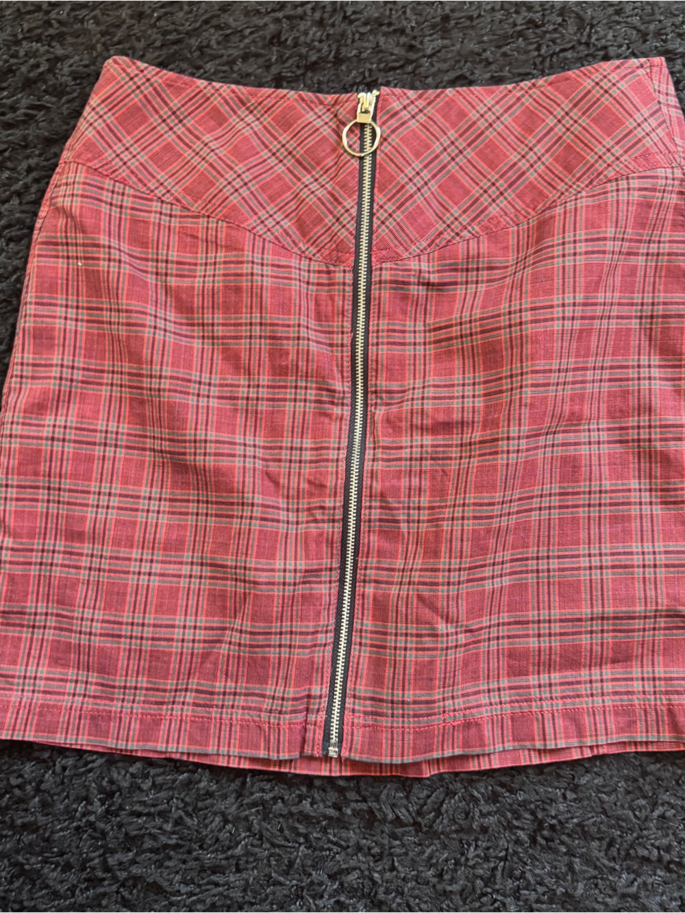 NWT Express Red Plaid Zip-Front Mini Skirt